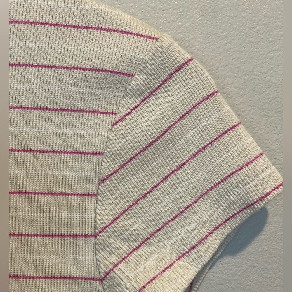 Club Monaco Striped Tee, Tan/White/Pink, Ribbed, Cap Sleeve, Crew Neck, M - Picture 6 of 12